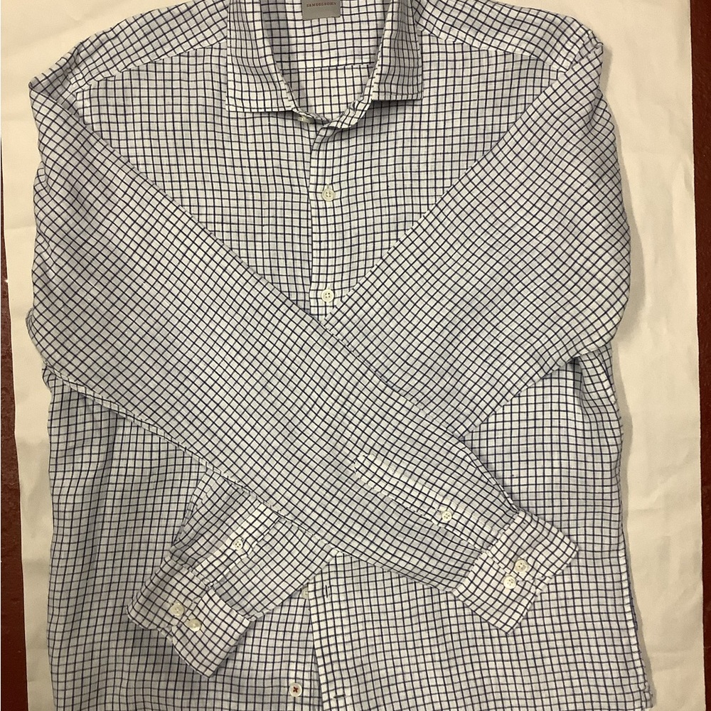 Samuelsohn Blue and White Checkered Shirt
